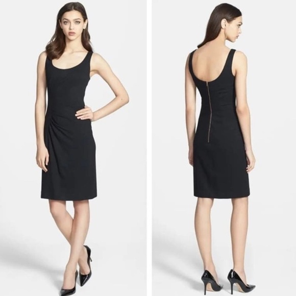 Milly Black Ruched Sleeveless Sheath Midi Dress Size Large - Picture 1 of 10